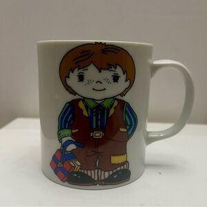 Vintage Little Boy Farm School with Books & Flower Coffee Cup Mug Made in Japan